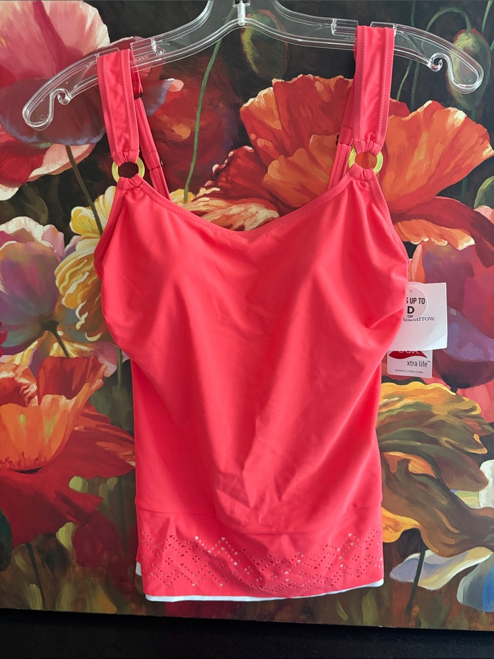 NWT Coral Tankini Top with built in bra Gold-Tone Ring Straps